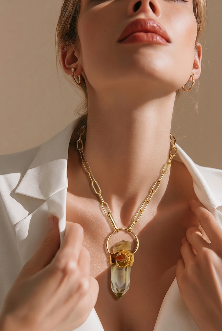 Collar de Punta de Lemon Quartz con Citrino
