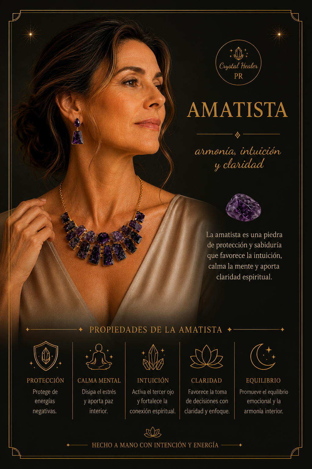 Set de collar y pantallas de Amatista en Bruto