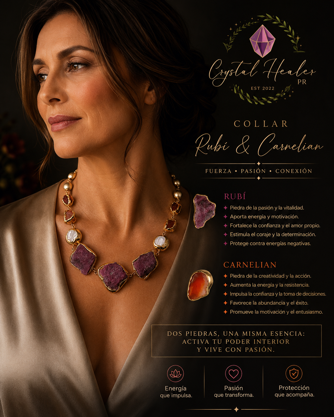 Collar de Rubi Rough, Carnelian y Perlas