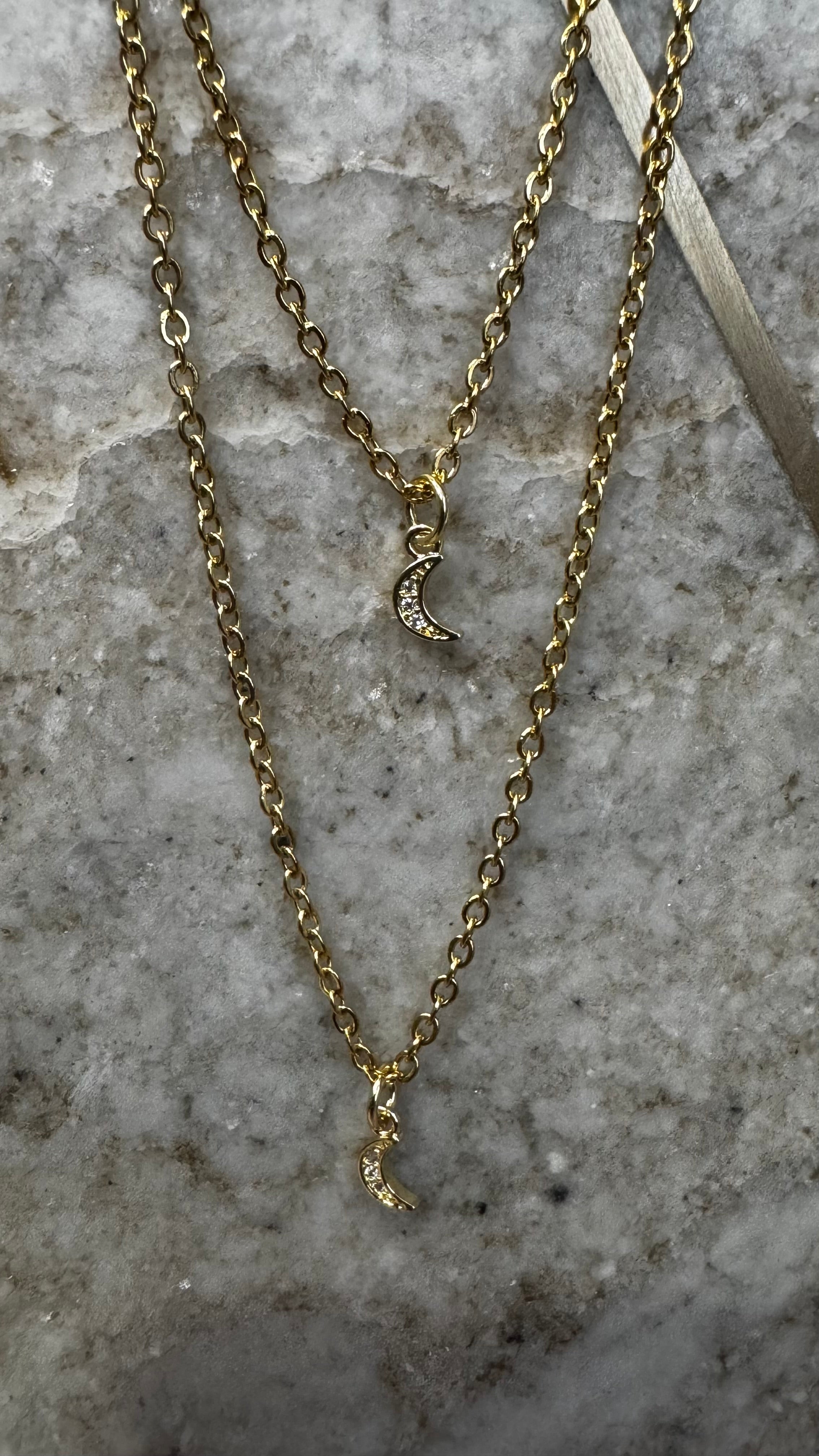 MINI MOON PENDANT GOLD WITH RHINESTONE