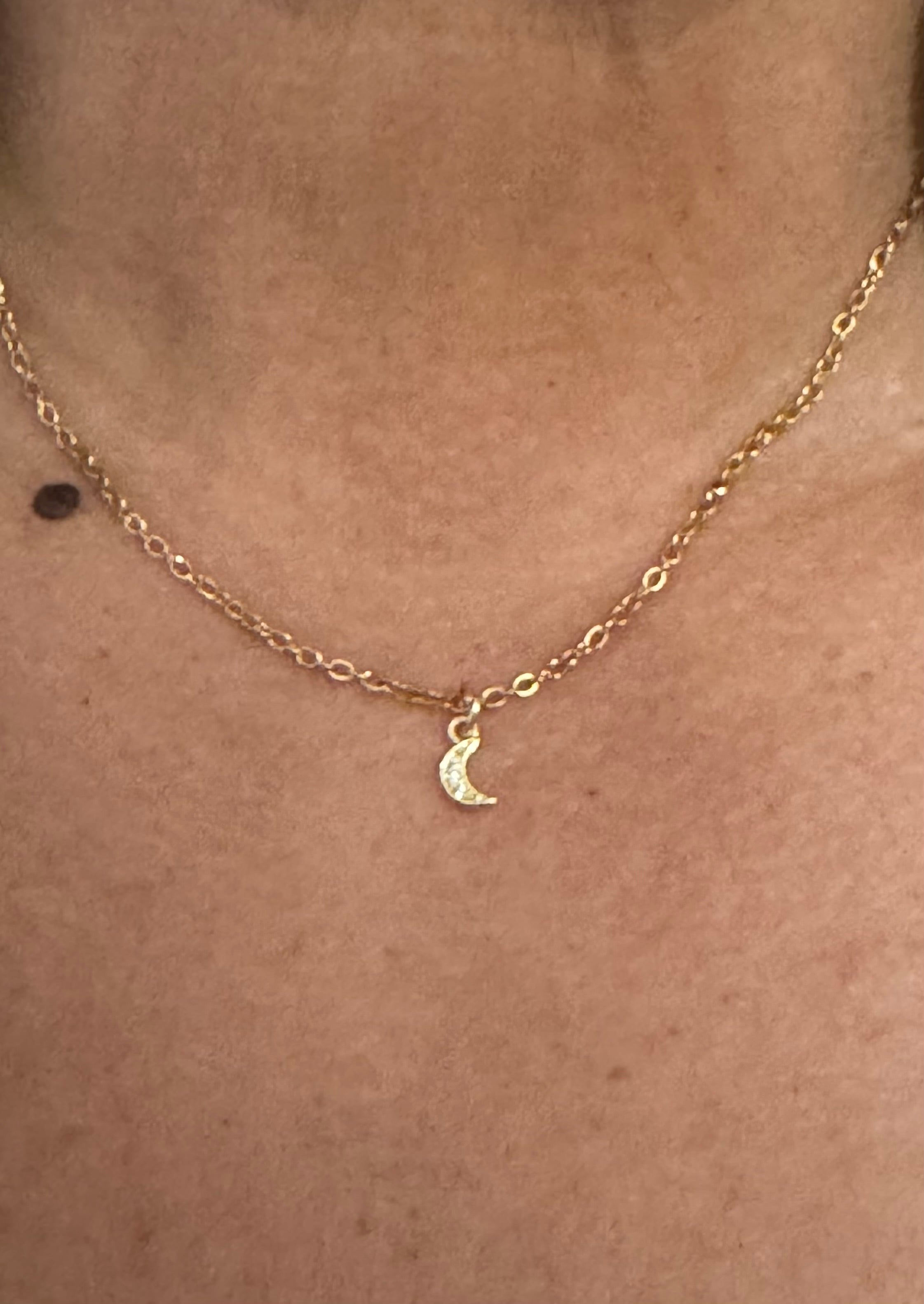 MINI MOON PENDANT GOLD WITH RHINESTONE