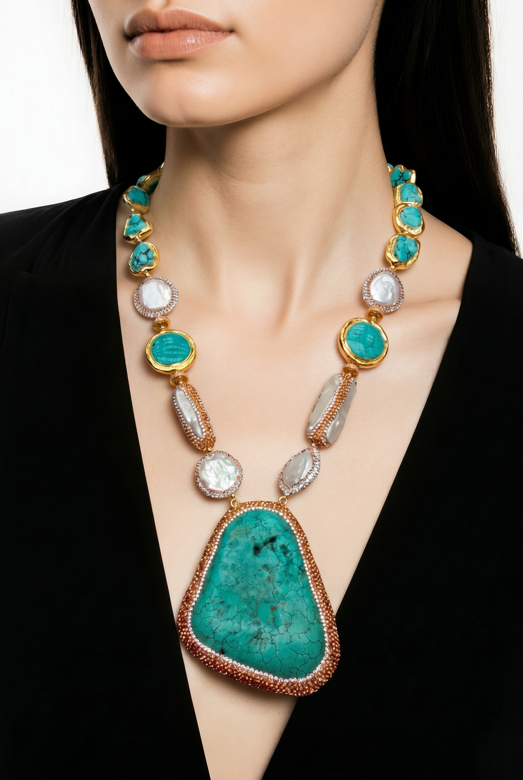 COLLAR TURQUESA CON PERLAS