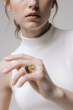 SORTIJA DE DOS PIEDRAS AMATISTA Y AMAZONITA AJUSTABLE