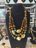 Collar de ojo de Tigre con turquesa y perlas barrocas